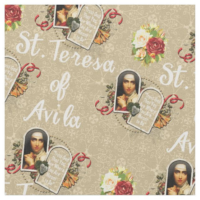 St Teresa de Avila Catholic Saint Therese -Gerard  Fabric (Close Up)