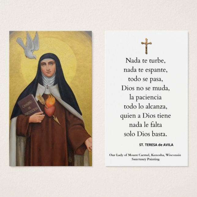 St. Teresa of Avila Spanish Prayer Catholic Nun (Front & Back)