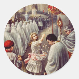 St. Teresa throws flowers to the Blessed Sacrament Classic Round Sticker