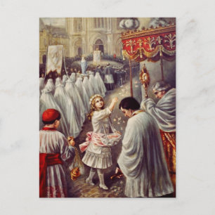 St. Teresa throws flowers to the Blessed Sacrament Holiday Postcard