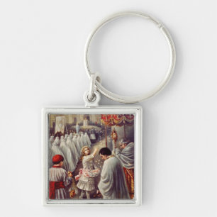 St. Teresa throws flowers to the Blessed Sacrament Key Ring