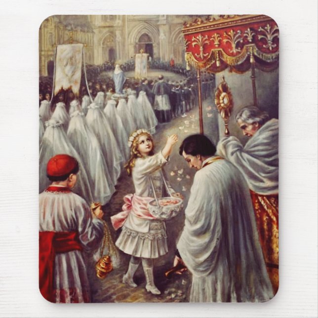 St. Teresa throws flowers to the Blessed Sacrament Mouse Pad (Front)