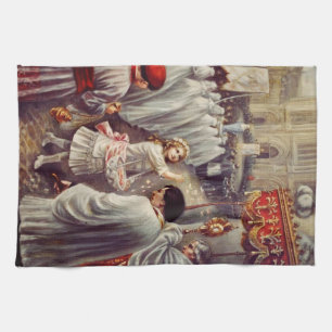 St. Teresa throws flowers to the Blessed Sacrament Tea Towel