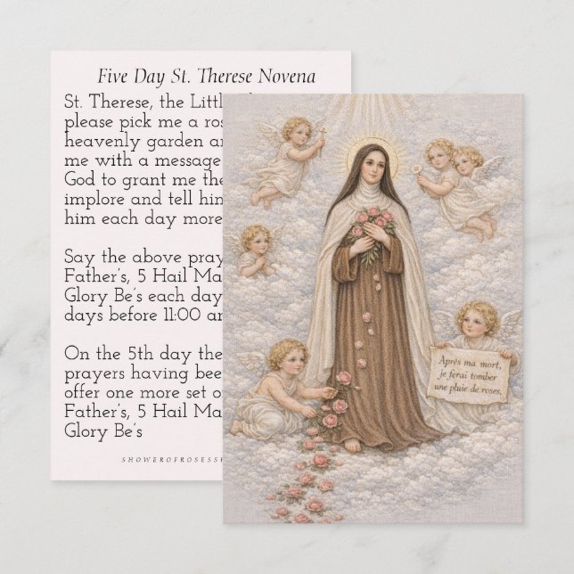 St. Therese 5 Day Novena Prayer Catholic (Front/Back)