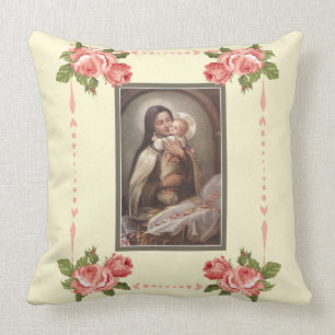 St. Therese Baby Jesus Manger Pink Roses Cushion