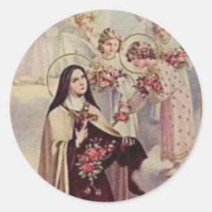 St. Therese Blessed Angels Roses Classic Round Sticker