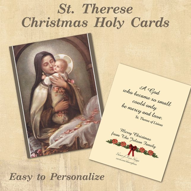 St. Therese Catholic Christmas Holy Card Prayer (Personalized St. Therese the Little Flower Prayer Holy Cards)