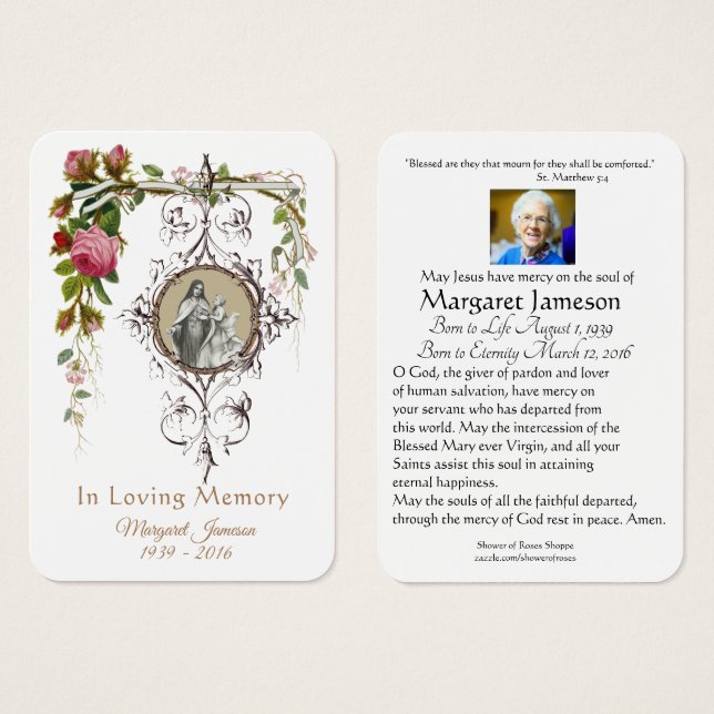 St. Therese Catholic Funeral Memorial Holy Card - (Front & Back)