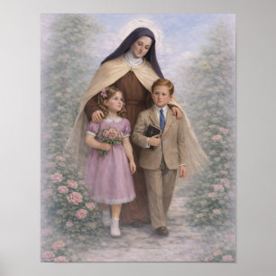 St. Therese Guiding Children Roses Catholic Poster