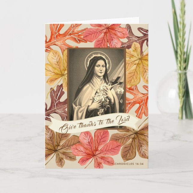 St. Therese Lisieux Thanksgiving  Autumn Leaves Holiday Card (Front)