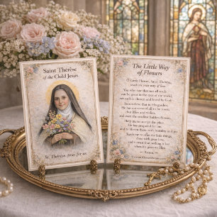 St Thérèse Little Way Flowers Prayer Holy Card