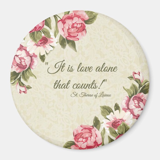 St. Therese "Love Alone that Counts" with Pink Ros Magnet (Front)