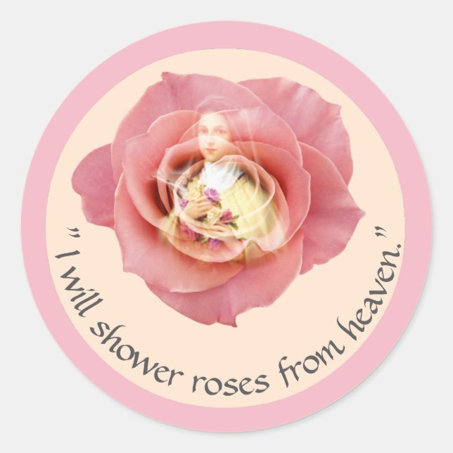 St. Therese of Lisieux with crucifix/roses sticker (Front)