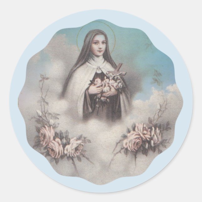 St. Therese of Lisieux with crucifix/roses sticker (Front)