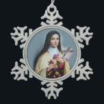 St. Therese of the Child Jesus Little Flower Snowflake Pewter Christmas Ornament<br><div class="desc">Saint Thérèse of Lisieux, or Saint Thérèse of the Child Jesus and the Holy Face, O.C.D., was a French Discalced Carmelite nun. She is popularly known as "The Little Flower of Jesus" or simply "The Little Flower". Her feast day is celebrated Oct. 1 (or Oct. 3 in the Traditional Calendar)...</div>