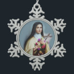 St. Therese of the Child Jesus Little Flower Snowflake Pewter Christmas Ornament<br><div class="desc">Saint Thérèse of Lisieux, or Saint Thérèse of the Child Jesus and the Holy Face, O.C.D., was a French Discalced Carmelite nun. She is popularly known as "The Little Flower of Jesus" or simply "The Little Flower". Her feast day is celebrated Oct. 1 (or Oct. 3 in the Traditional Calendar)...</div>