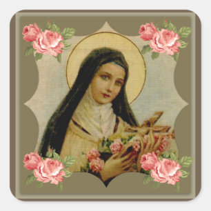 St. Therese Pink Roses Square Sticker