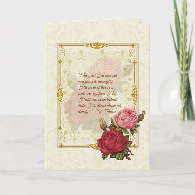 St. Therese Quote with pink and red roses Card (Front)