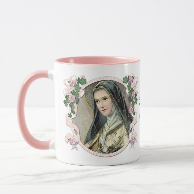 St. Therese Religious Carmelite Pink Floral Mug (Left)