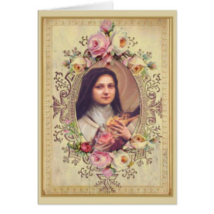 St. Therese Roses Crucifix Vintage Gold Border