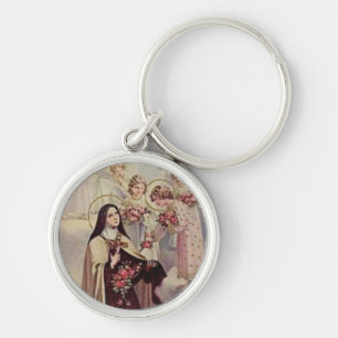St. Therese the Little Flower Pink Roses Angels Key Ring