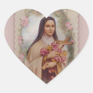 St. Therese the Little Flower Pink Roses Heart Sticker