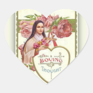 St. Therese the Little Flower Pink Roses Heart Sticker