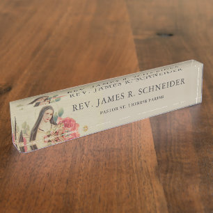 St. Therese the Little Flower Pink Roses Nameplate
