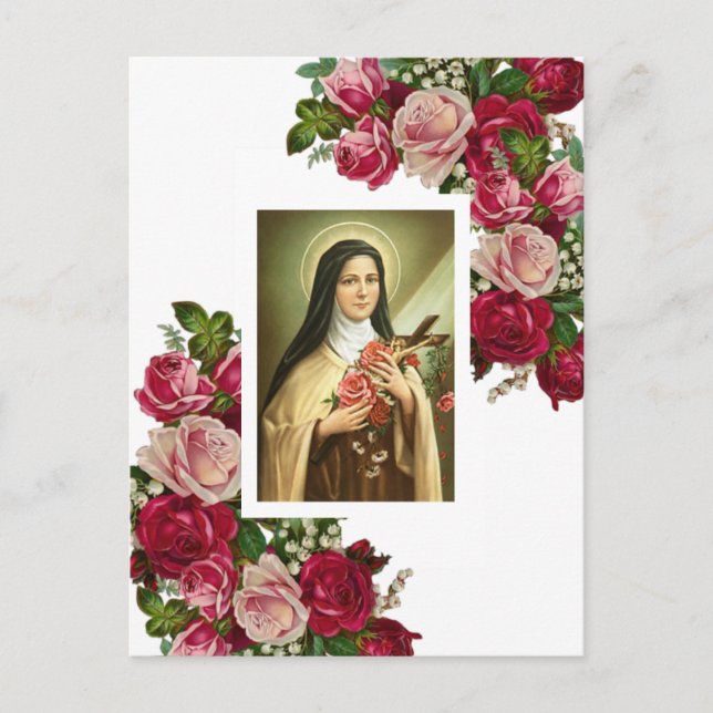St. Therese the Little Flower Pink Roses Postcard (Front)