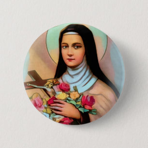 St. Therese the Little Flower Roses Crucifix 6 Cm Round Badge