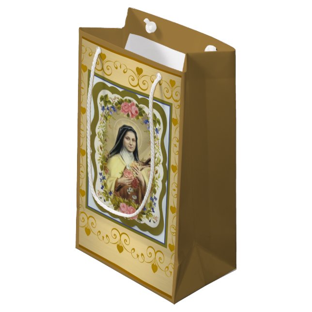 St. Therese the Little Flower Roses Crucifix Small Gift Bag (Front Angled)