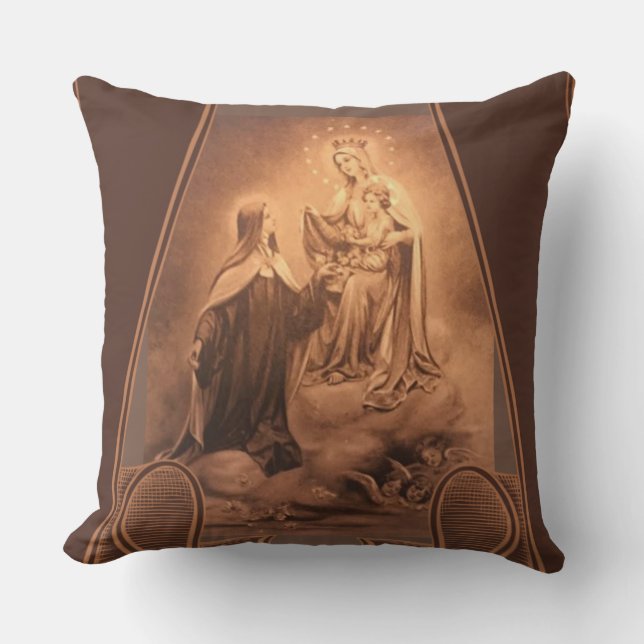 St. Therese Virgin Mary Jesus Roses Cushion (Front)