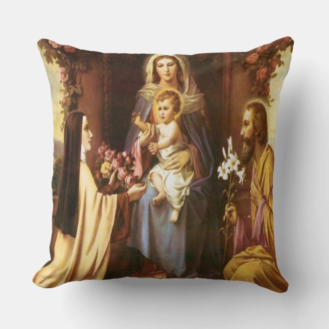 St. Therese, Virgin Mary, St. Joseph, Baby Jesus, Cushion (Front)