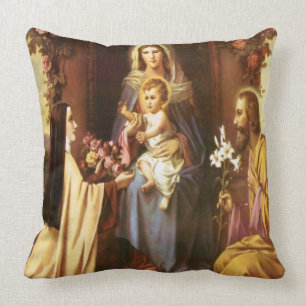 St. Therese, Virgin Mary, St. Joseph, Baby Jesus, Cushion