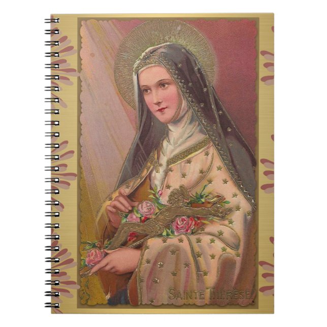 St. Therese with Roses & Crucifix Spiral Notebook (Front)