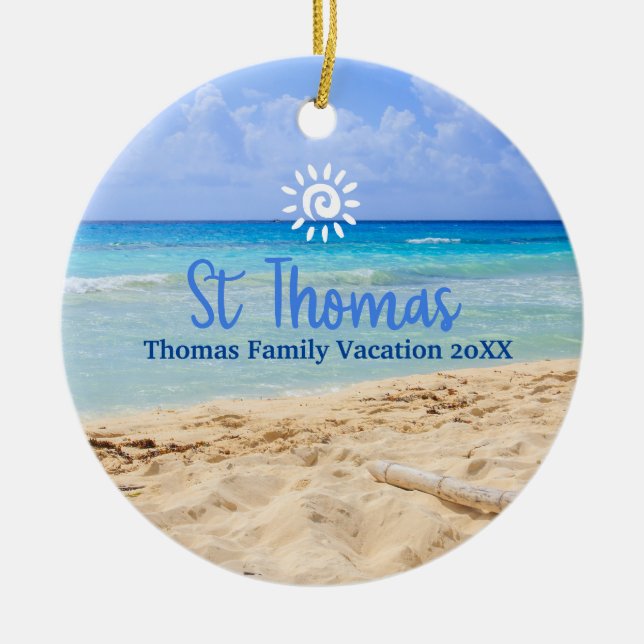 St Thomas Beach Vacation Family Trip Ceramic Tree Decoration (Front)
