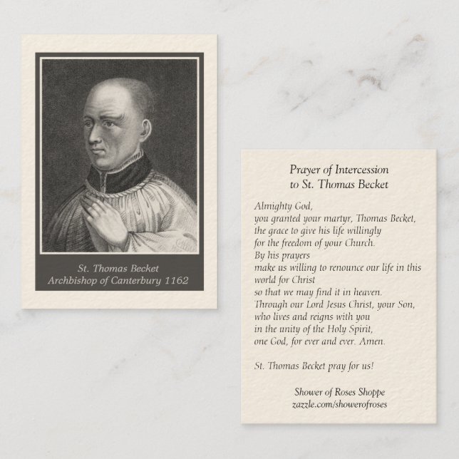 St. Thomas Becket of Canterbury Prayer Holy Card (Front/Back)