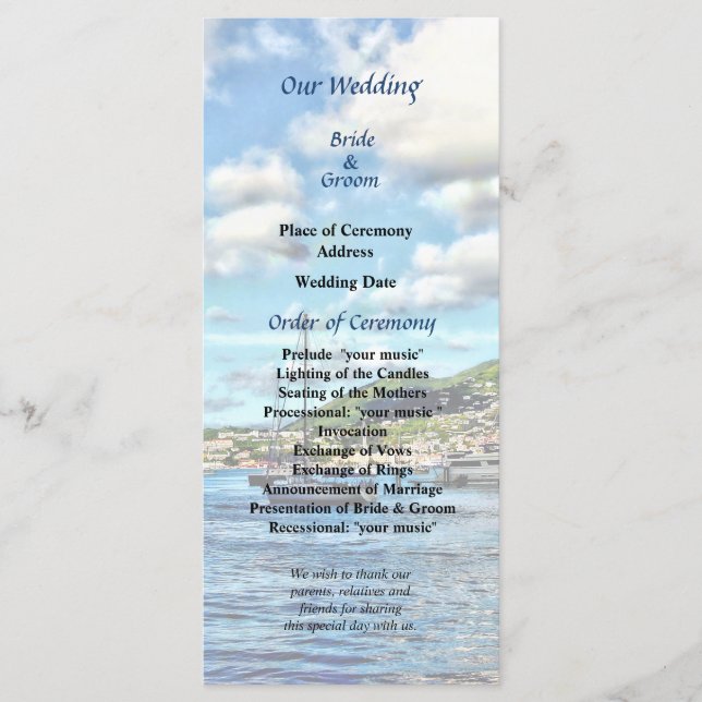 St Thomas Boats in Harbour Wedding Program Programme (Front)
