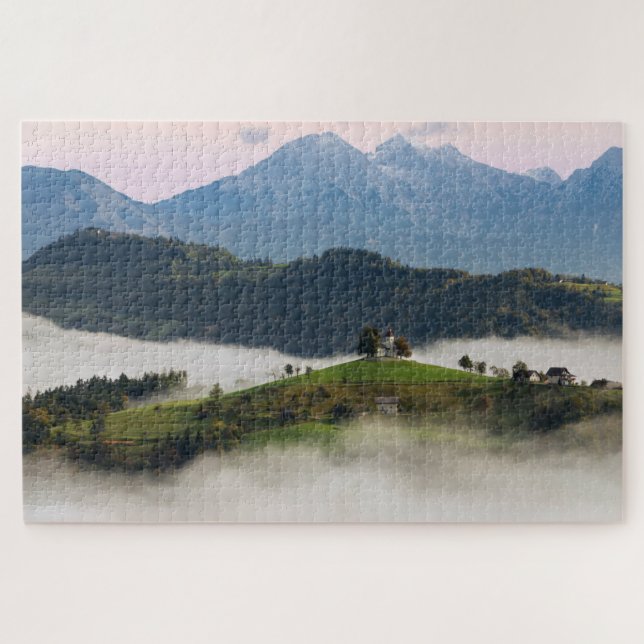 St. Thomas church and mountains in Slovenia Jigsaw Puzzle (Horizontal)