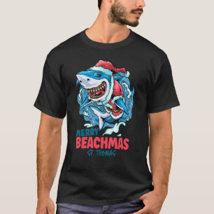 St Thomas Merry Beachmas Christmas Shark Santa T-Shirt