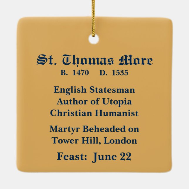 St. Thomas More (SAU 026) Square Ceramic Tree Decoration (Back)