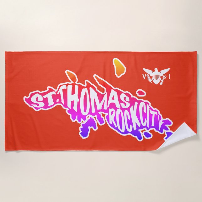St. Thomas "Rock City" U.S. Virgin Islands, Red Beach Towel (Front)