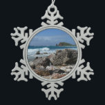 St. Thomas Rocky Beach Snowflake Pewter Christmas Ornament<br><div class="desc">One of our tours in Saint Thomas, USVI, took us to this rocky beach. The contrast of the blue sky and ocean waves against the pink and orange tones of the rocks made this an irresistible picture to take. Check out our store for more island coastline photos. This picture is...</div>