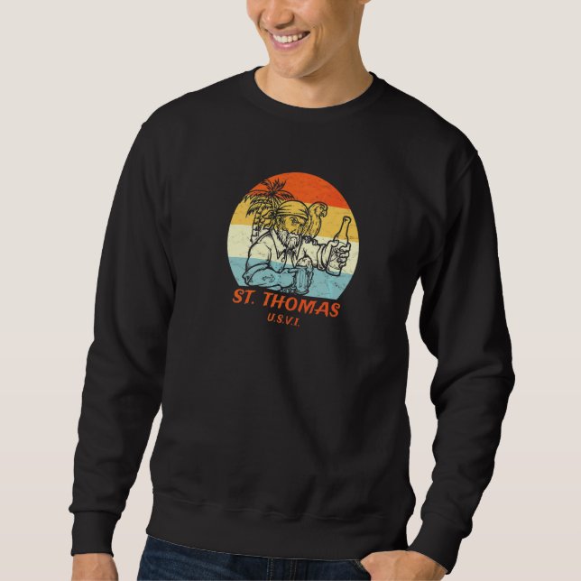 St Thomas Usvi Vintage Pirate & Parrot Vacation Sweatshirt (Front)