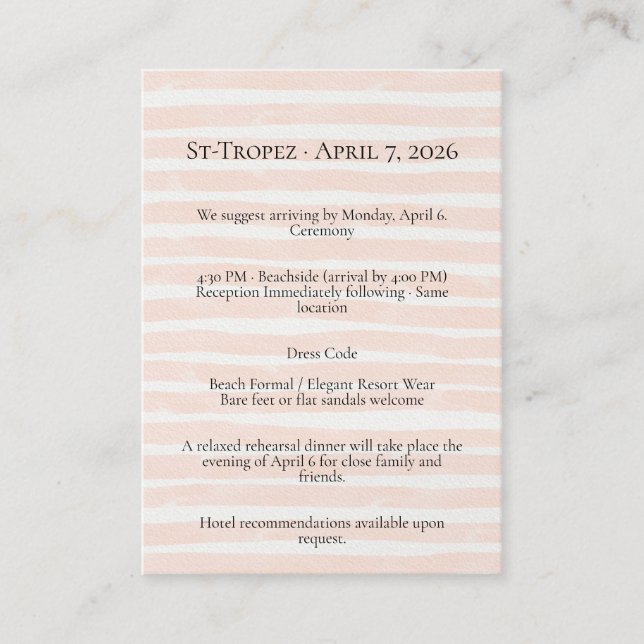 St. Tropez Destination Wedding  Enclosure Card (Front)