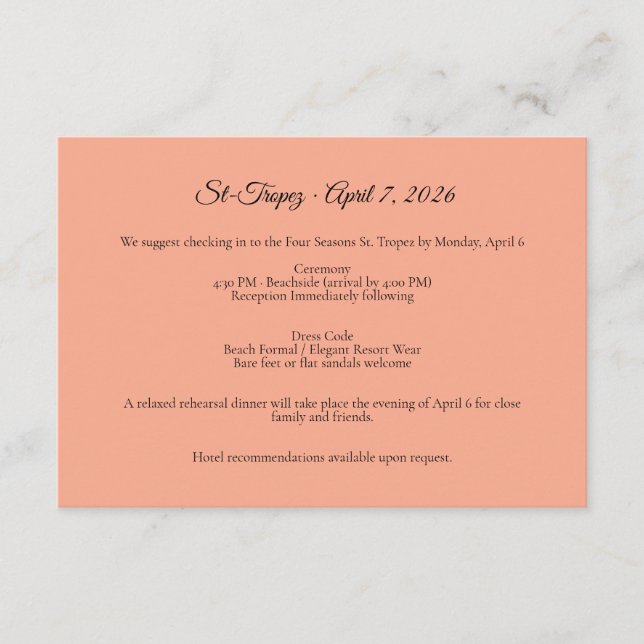 St. Tropez Destination Wedding  Enclosure Card (Front)