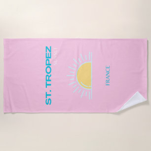 St Tropez, France, Preppy, Pink Beach Towel