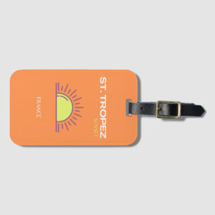 St Tropez, France, Sunset, Travel Art, Orange Luggage Tag