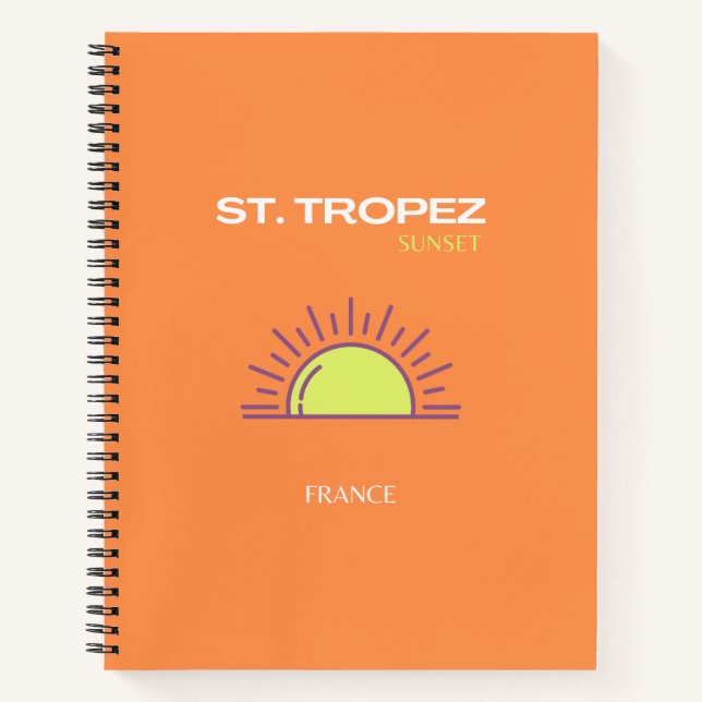 St Tropez, France, Sunset, Travel Art, Orange Notebook (Front)
