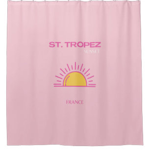 St Tropez, France, Sunset, Travel Art, Pink Shower Curtain